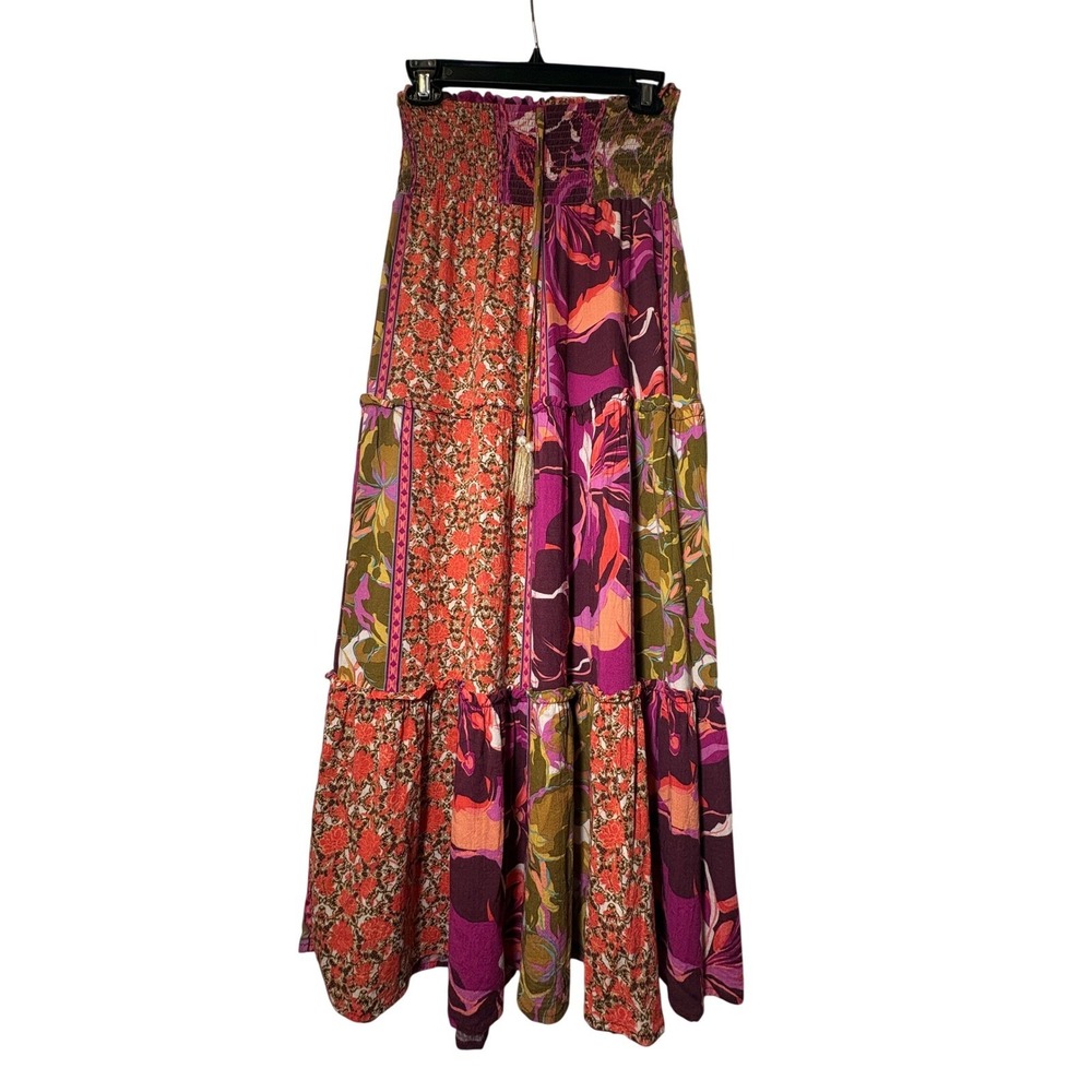 SO Goods For Life Womens Bohemian Patchwork Tiered Smocked Maxi Skirt - XS